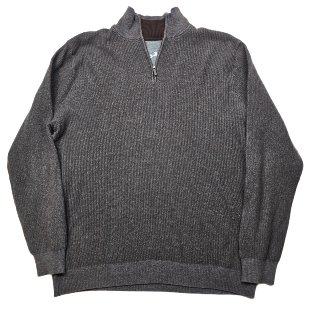 Tommy Bahama 1/4 Zip Pullover Sweater Mens Large Brown Cotton‎ Ribbed Mock Neck